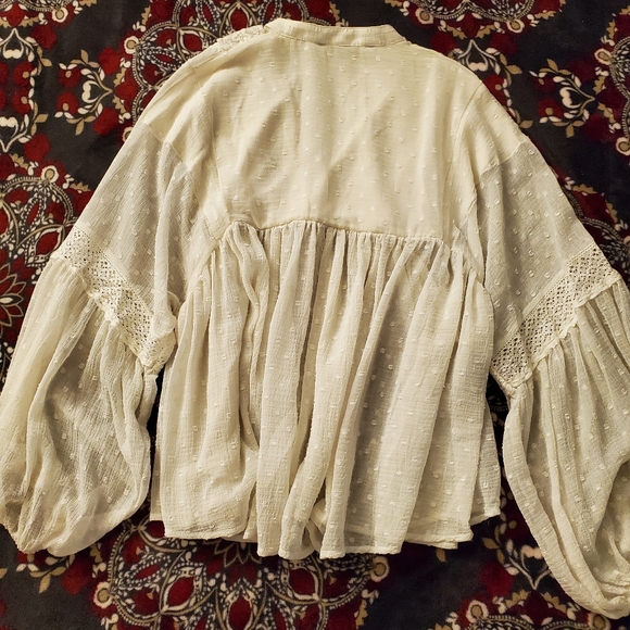 Zara Swiss Dot Sheer Peasant Blouse - Picture 2 of 15